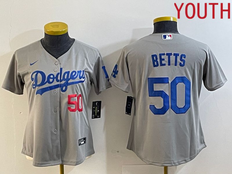 Youth Los Angeles Dodgers #50 Betts Grey Nike Game MLB Jersey style 3->youth mlb jersey->Youth Jersey